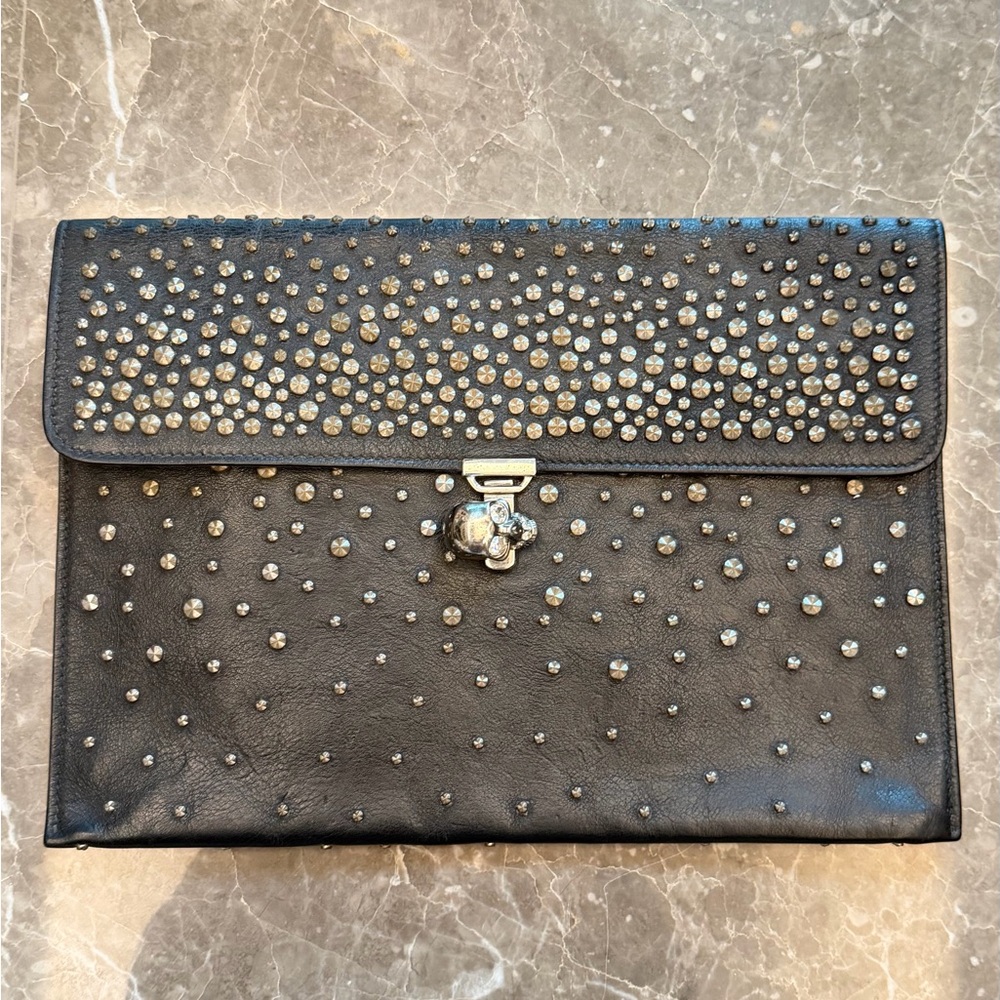 Alexander McQueen Black Studded Leather Envelope Clutch